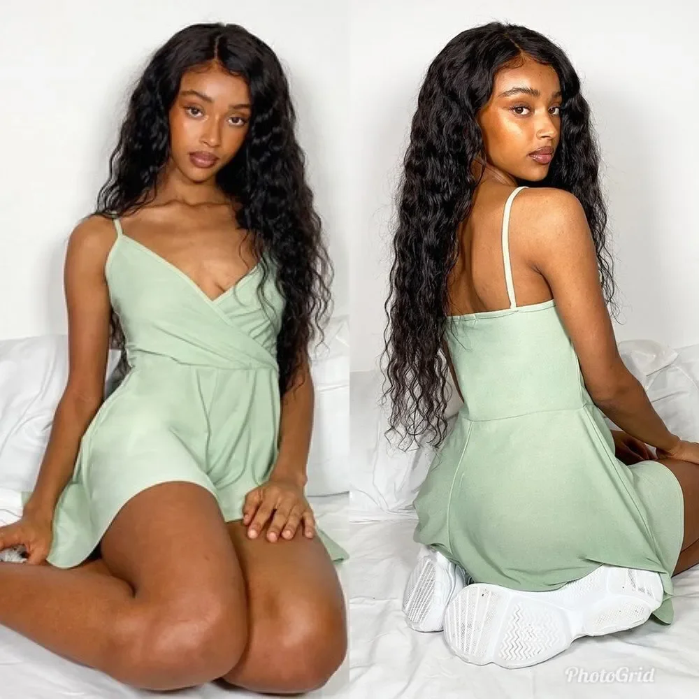 PrettyLittleThing Sage Green Crepe Strappy Wrap Romper